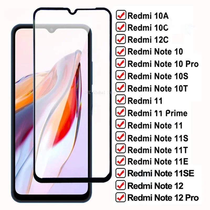 

9D закаленное стекло для Xiaomi Redmi 12C 10A 10C 11 Prime, Защита экрана для Redmi Note 10 12 10T 10S 11T 11R 11SE 11E Pro, стекло