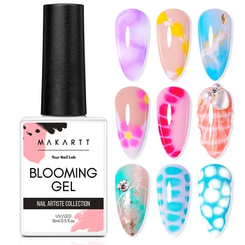 Gel per fioritura delle unghie -Makartt Soak off UV LED Smalto per unghie in gel fiorito trasparente per scalmare l'effetto marmo Smalto gel per acquerello 15 ml