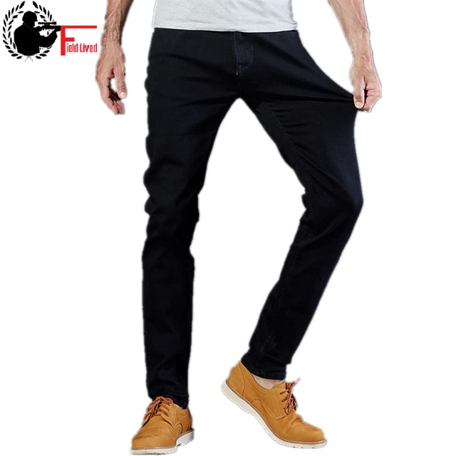Men's Jeans Black High Stretch Denim Brand Men Jeans Size 30 32 34
