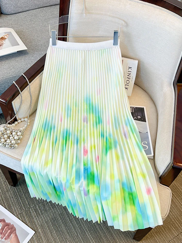 

ZJYT Summer Floral Print Midi Pleated Skirts for Women 2023 Korean Fashion Elastic Waist Casual Holiday Party Faldas Para Mujer