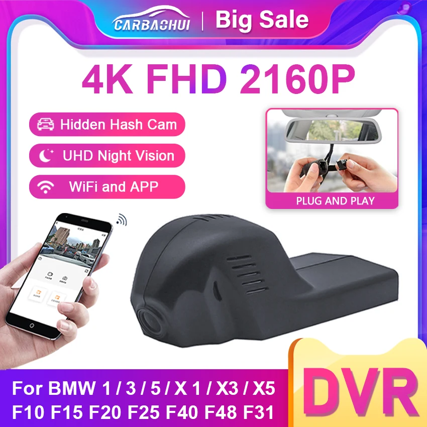 

Car DVR Video Recorder Dash Cam Camera For BMW 1/3/5/X1/X3/X5 F10 F15 F20 F25 F40 F48 F31,4K 2160P Wifi Plug and play Dash Cam