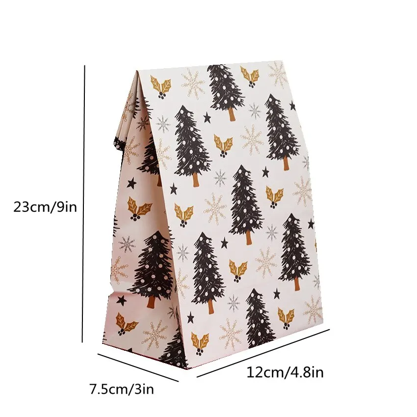 8pcs/12pcs Kraft Paper Candy Cookie Bag Santa Claus Snowman Christmas Gift Packing Bags Party Decor Supplies