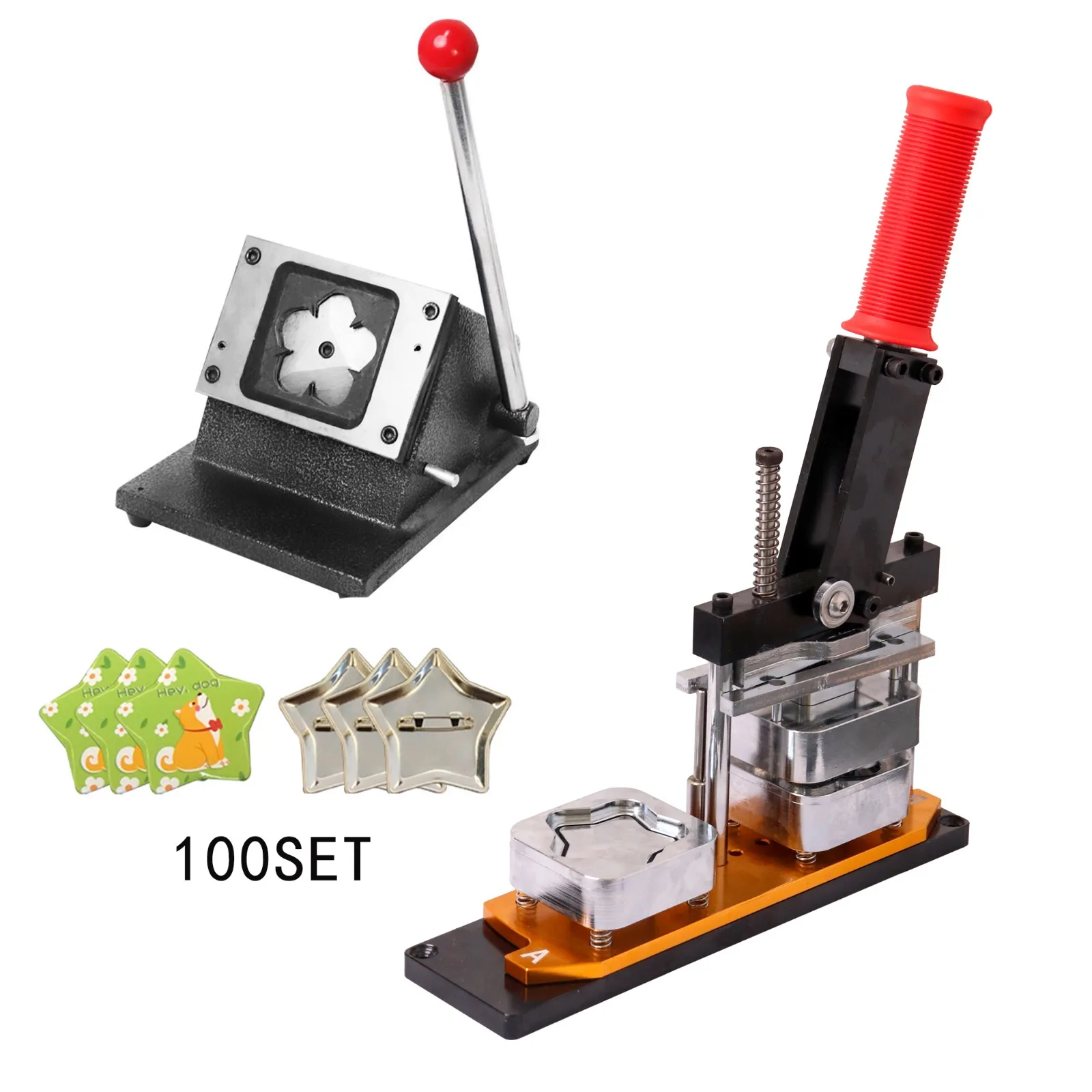 Five-pointed Star Badge Machine Set Five-pointed Star Button Cutting Machine for 58*58mm Badge Making with 100 PCS Parts