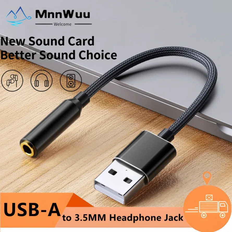 USB to 3.5mm Audio Jack Adapter - External Sound Card Converter for Headsets and Computers