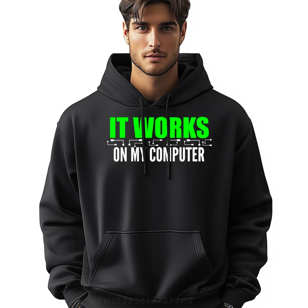Loose Mens Hoodies It Works On My Computer Funny Hoodies Round Neck long Sleeve Print Sweatshirt Father Day  It Works On My Computer Programmer Tech IT