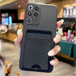 Universal Matte Soft Silicone Card Slot Wallet Holder Cover with Enhanced Protection for ZTE nubia Red Magic 7 (Black)