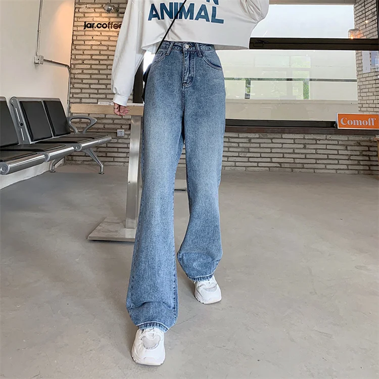 good american jeans Women Plus Size Jeans Trousers 2022 Spring Autumn Jeans Ladies Thin Section Retro High Waisted Baggy Straight Leg Wide Leg Pants bell bottom jeans