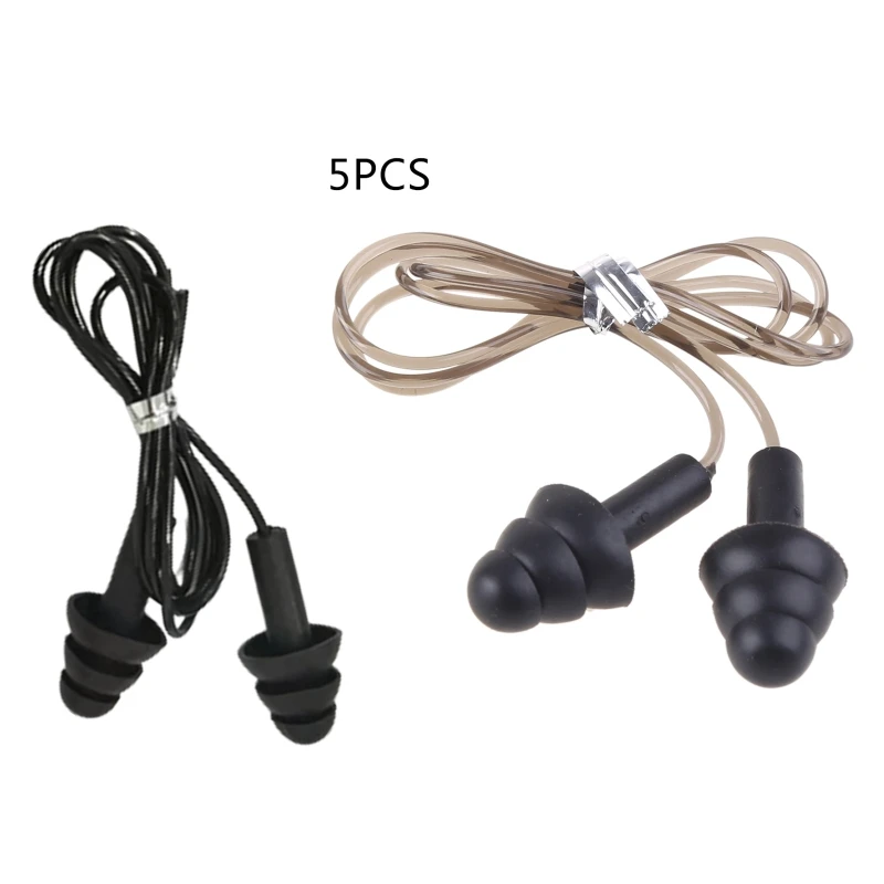 

5 Pairs Soft Silicone Cord Swimming Ear Plugs Comfortable Waterproof Noise Cance
