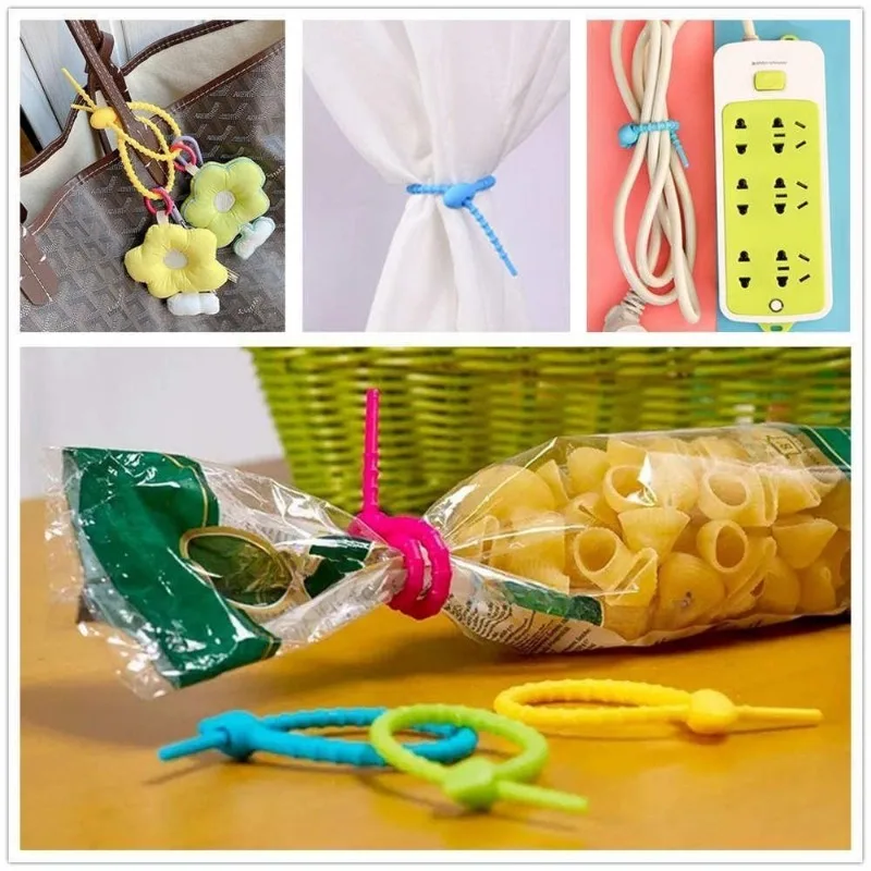 Silicone Reusable Cable Wire Organizer Winder Storage Holder Bag Ties Cord Bag Clip Food Saver Earphone Line Tidy Clips 30PCS