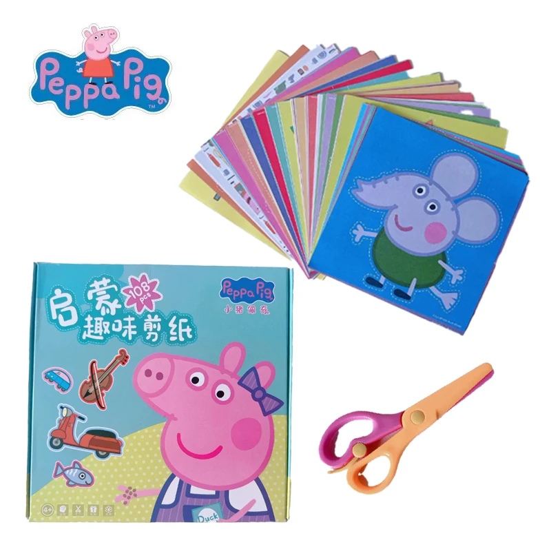 108pcs Peppa Pig Paper Cuttings Toy Funny Origami Handmade Children's Colored Paper Kindergarten Learn Cartoon Baby Puzzle Toy Gift