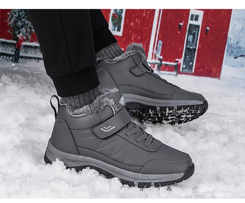 2023 Winter Women Men Boots Waterproof Leather Boots Man Plush Warm Sneakers Man Outdoor Ankle Snow Boots Casual Shoes Big Size