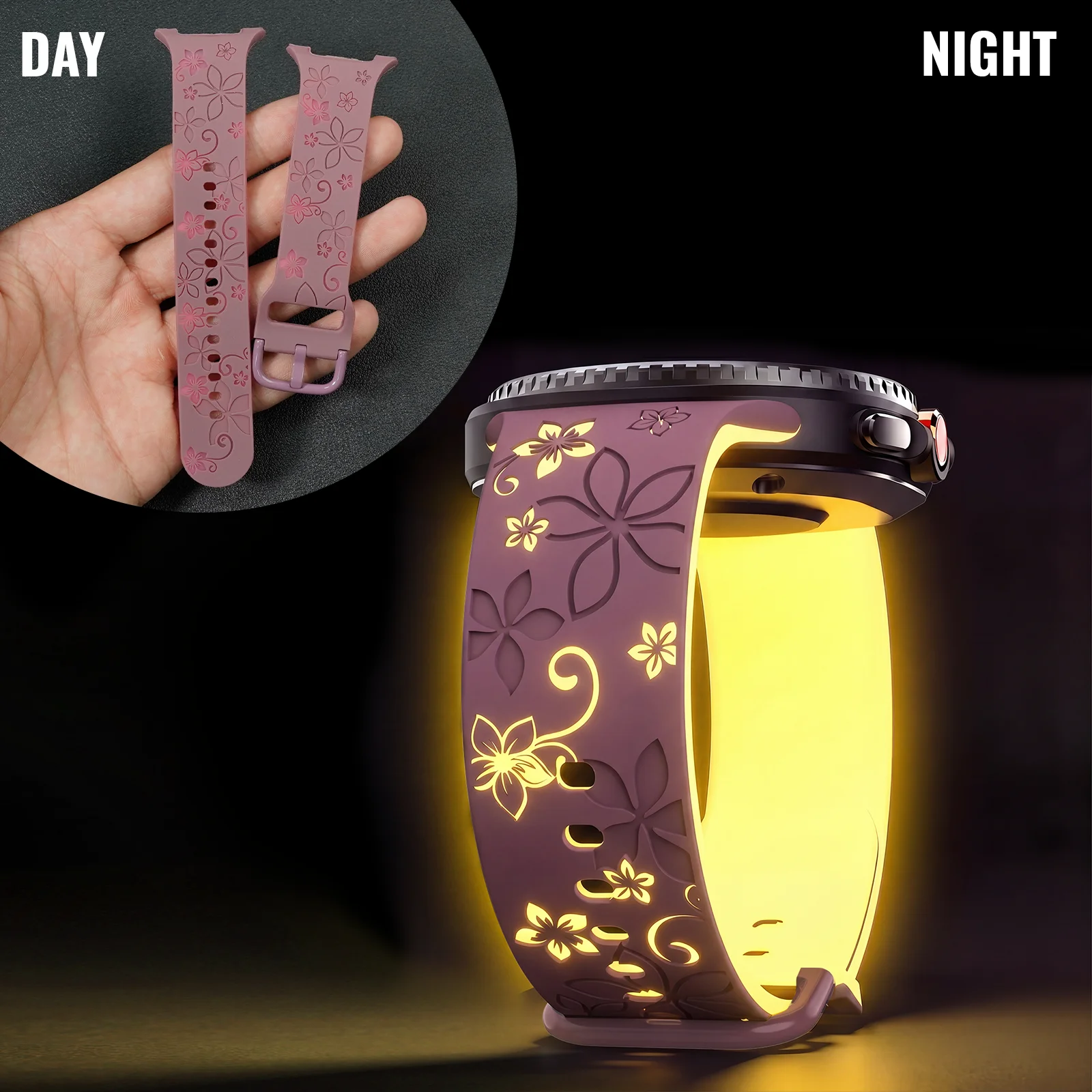 Two-Tone Engraved Print Luminous Silicone Smartwatch Wristband