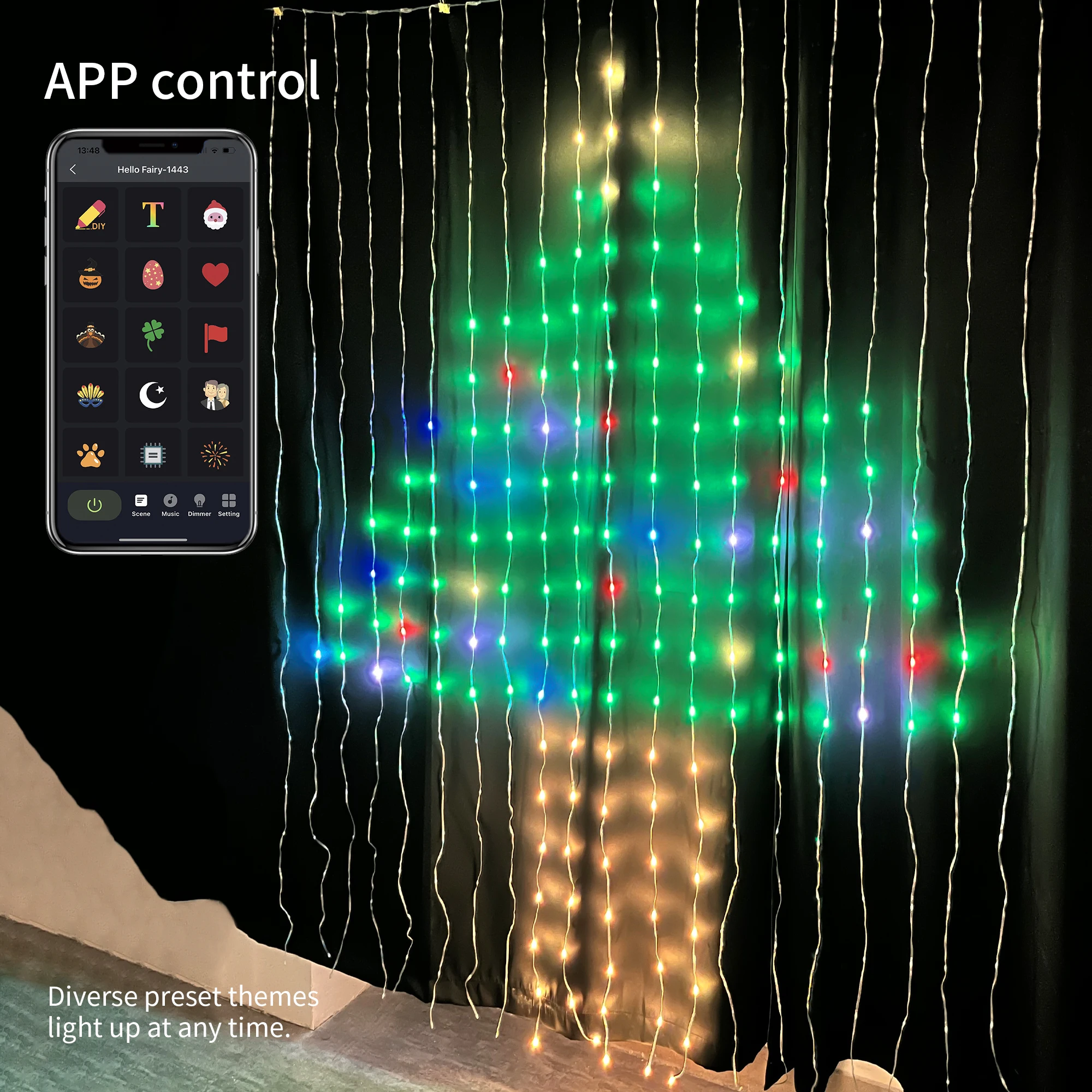 400 LED 커튼 조명, DIY 지능형 제어 요정 스트링 조명, 방 크리스마스 웨딩 장식 조명, 2m x 2m
