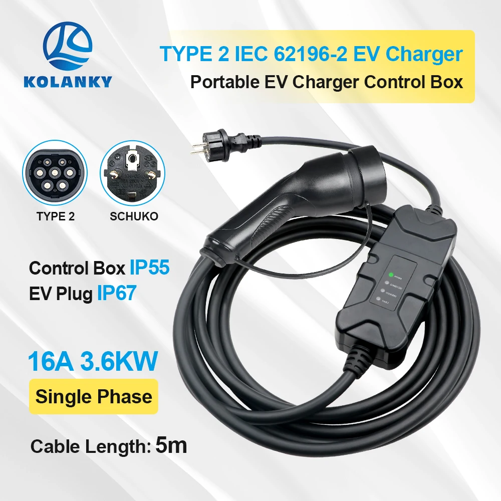 Caricabatterie Portatile Fisso Ev Wallbox 16A 3.6Kw Tipo 2/Tipo 1/Spina Gbt Ricarica Per Cavo Elettrico Per Auto Ibride Per Veicoli 5M