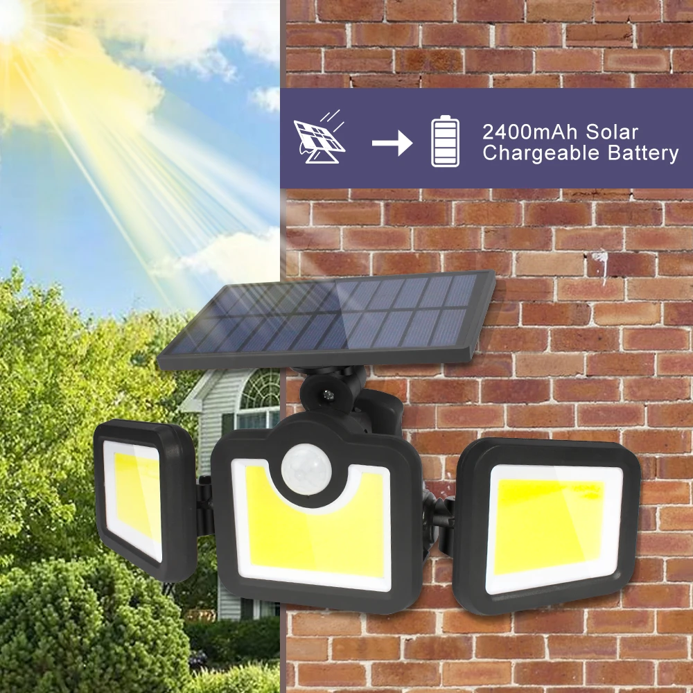 171 LED Solar Lights Outdoor 3Head Motion Sensor 270 Wide Angle Illumination IP65 Waterproof Remote Control Wall Lamp for Garden bright solar lights