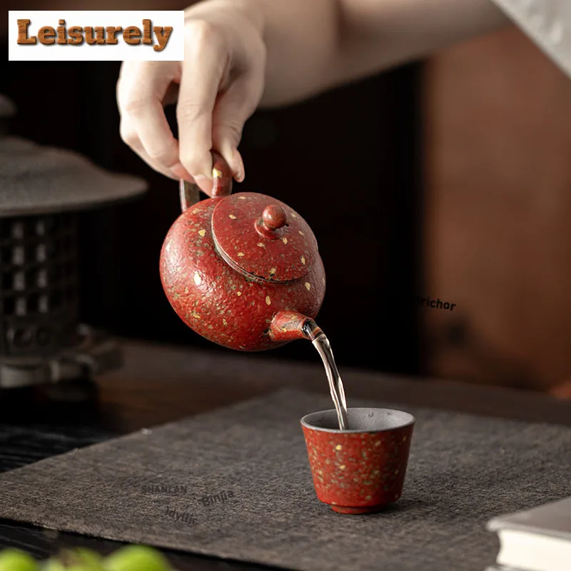 160ML Mountain Red Gold Sprinkled Teapot Antique Tea Infuser Pot Tea Soaking Kettle with Strainer Cafes Accessories Collection