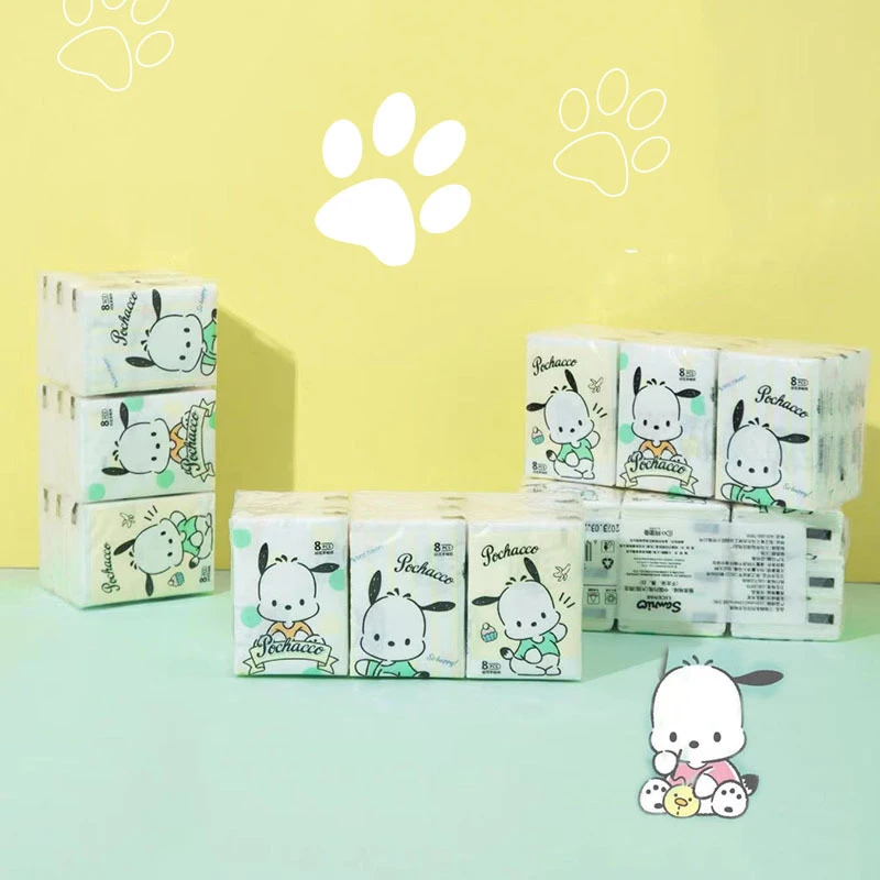 

Kawaii Sanrio Anime Hello Kitty Tissue Cartoon Pochacco Printed Handkerchief Girl Outdoor Portable Toilet Paper Paper Napkin
