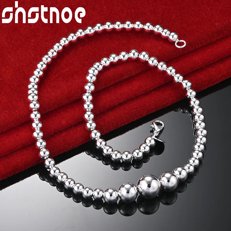 

SHSTONE 925 Sterling Silver Three Big Smooth Beads Chain Necklace For Woman Party Birthday Gift Wedding Fashion Charm Jewelry