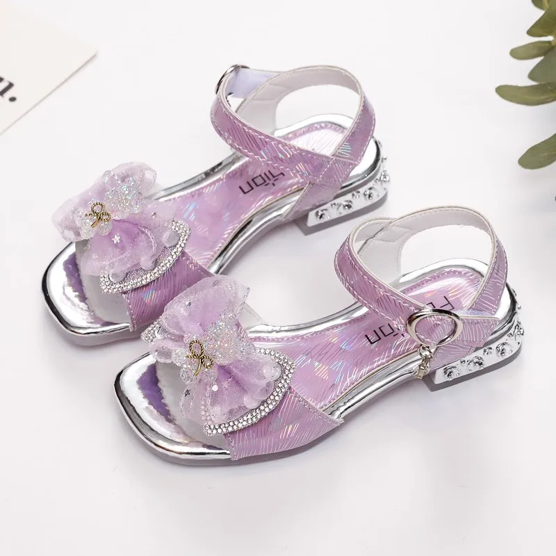 Girls Party Wedding Low Heel Sandals with Crystal Bear