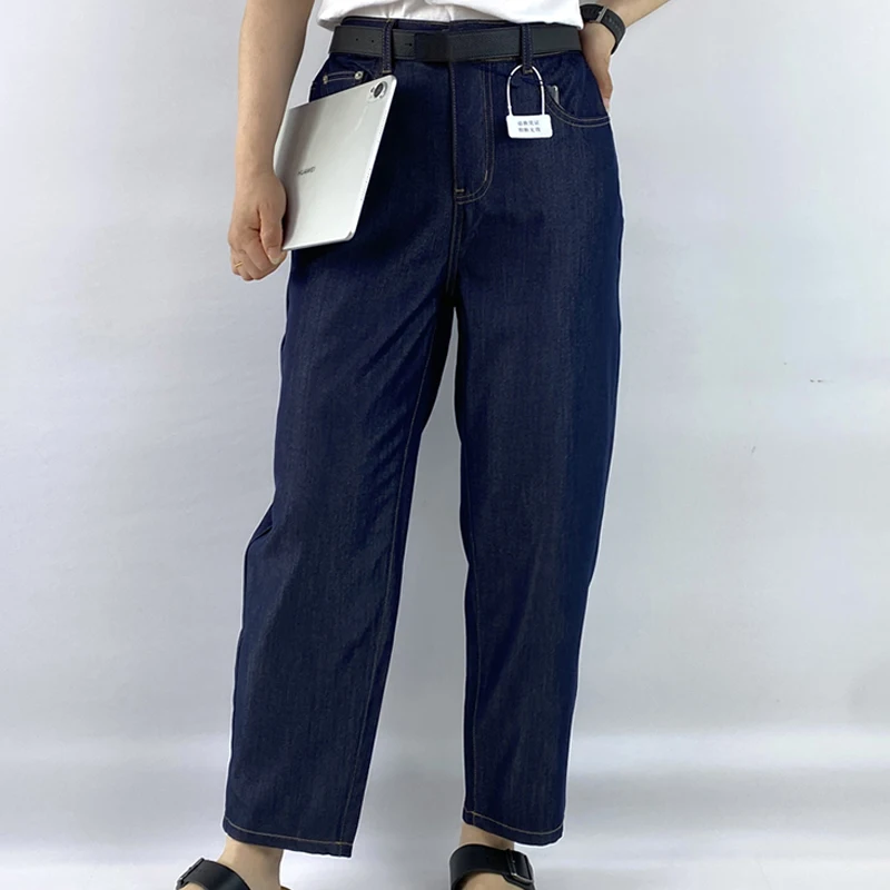 Summer Casual Thin Lyocell Denim Harem Pants Plus Size Women Premium Asymmetrical Leg Opening Design Ankle Style Jeans 109