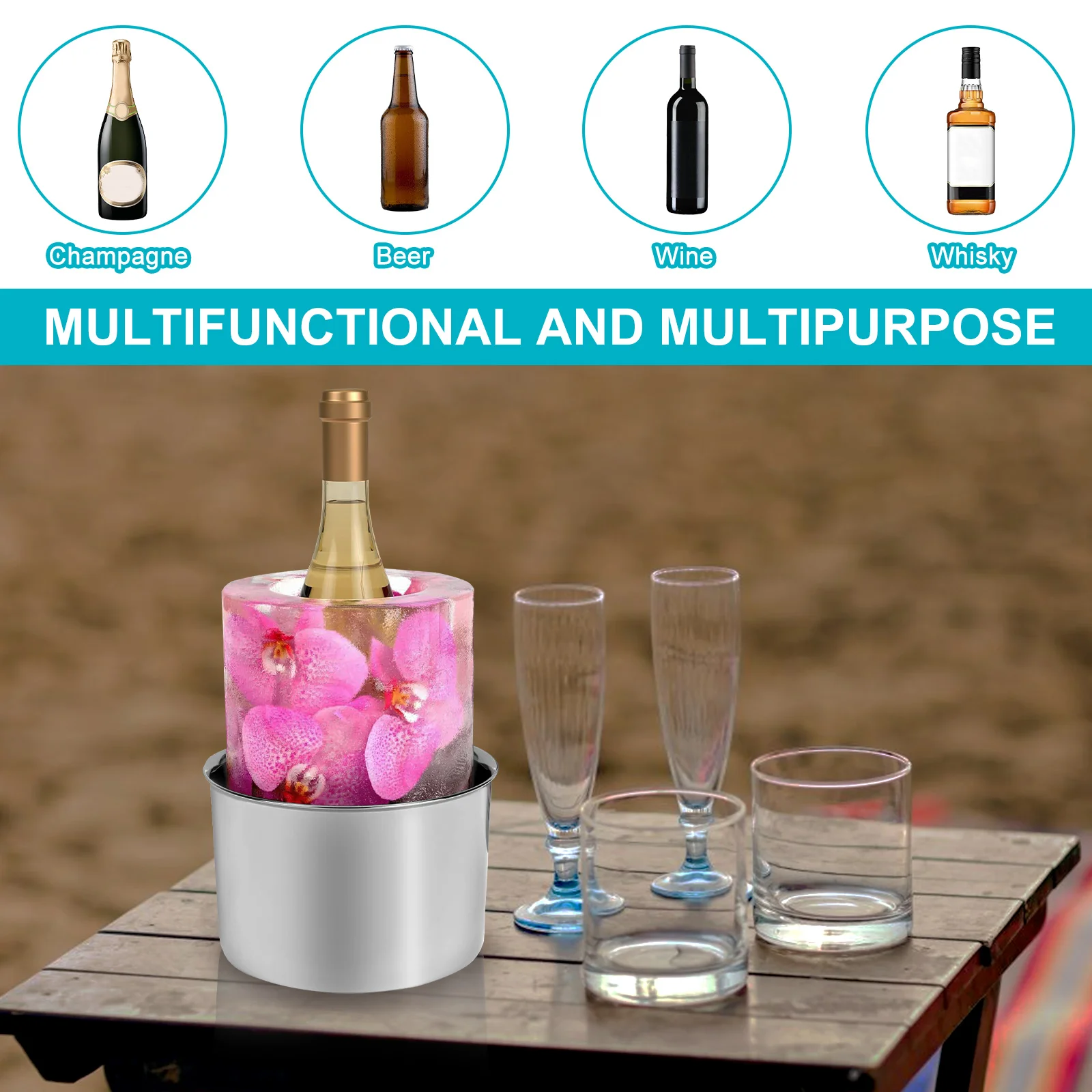 Champagne Ice Mold Bucket DIY Flower Ice Bucket Mold Practical Wine Bottle Chiller Versatile DIY