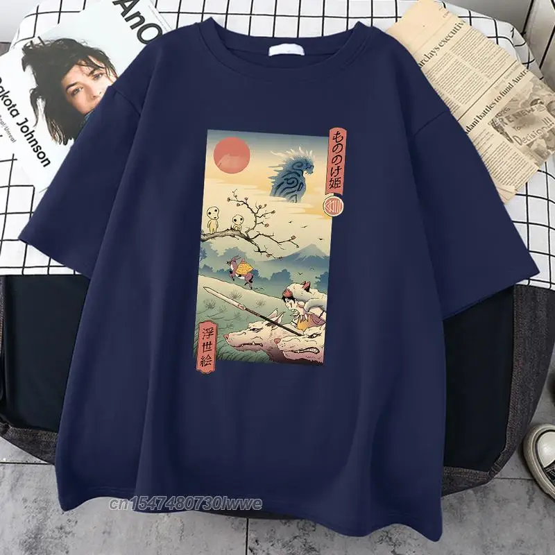 

Wolf Princess Ukiyo Men T-Shirt Japanese Style Fashion Streetwear Harajuku Informal Men's Shirt Round Neck Male Tshirts