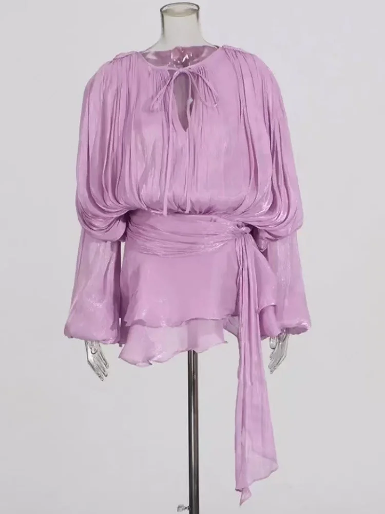 wmstar two piece set women whplesale 2025 French style cross border puffed sleeve ruffled skirt New pleated design short dress