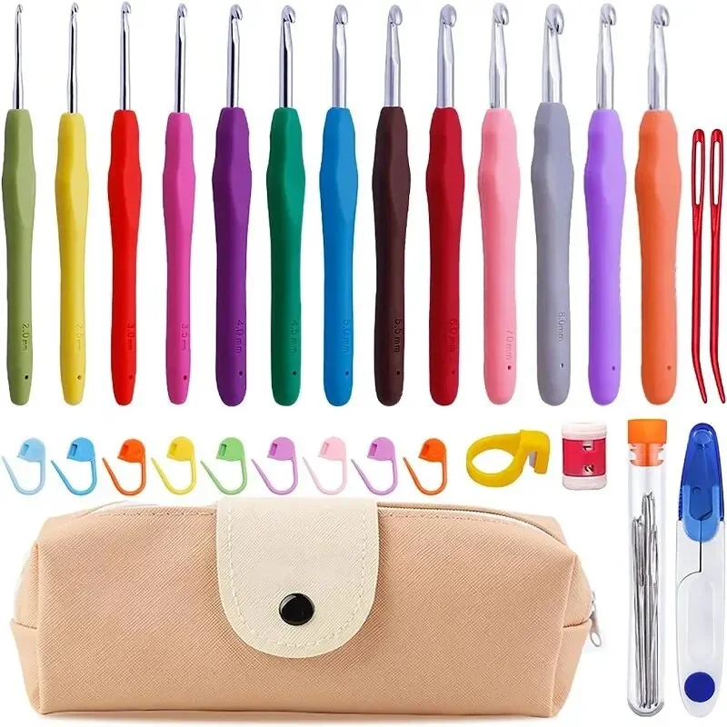 Multicolor Crochet Kit Hooks Stitch Marker Pencil Case for Cotton Yarn Knitting DIY Handmade Craft ToolsSet