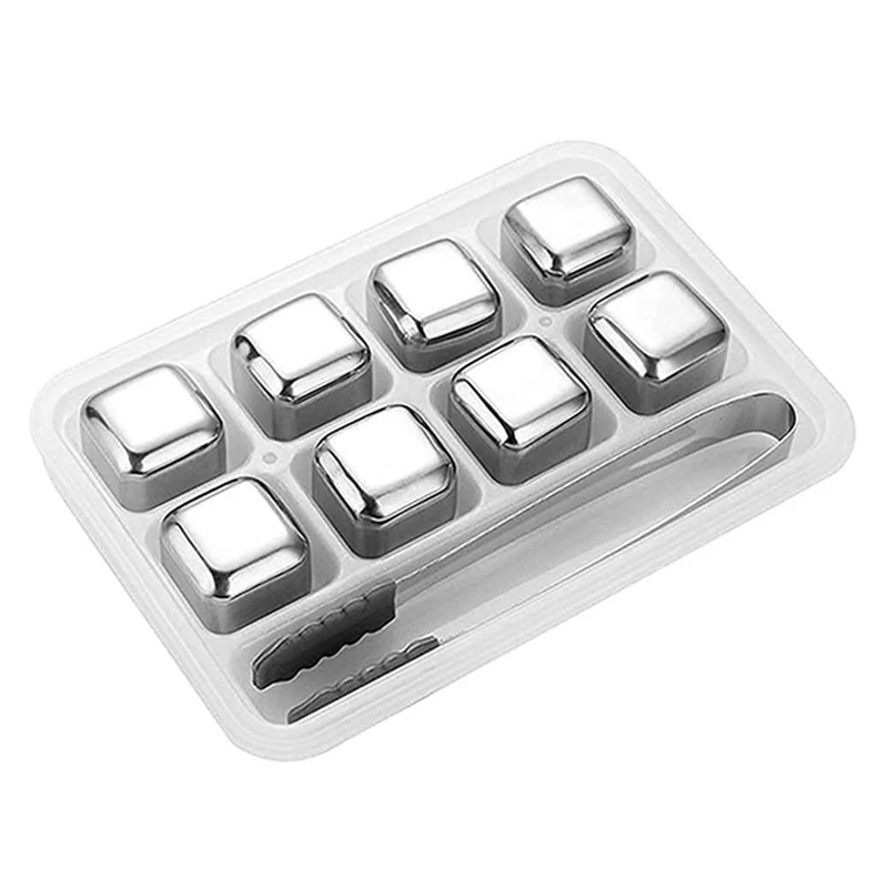

Stainless Steel Ice-Cubes, 8 Reusable Whisky Ice-Cubes Stones, Ice Metal Cooling Stones Bar Accessories Cocktail Rocks