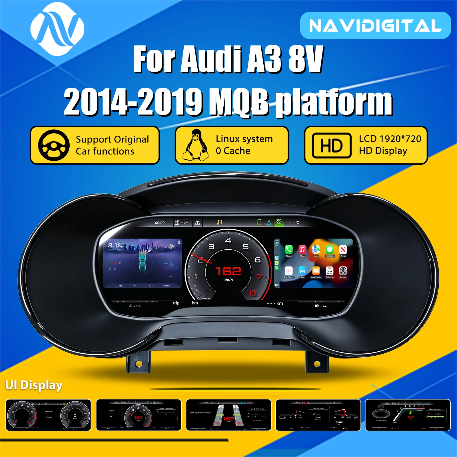 Panel de Instrumentos Digital para Audi A3 8V 2014-2019 Plataforma MQB, Cabina Virtual, Velocímetro 1