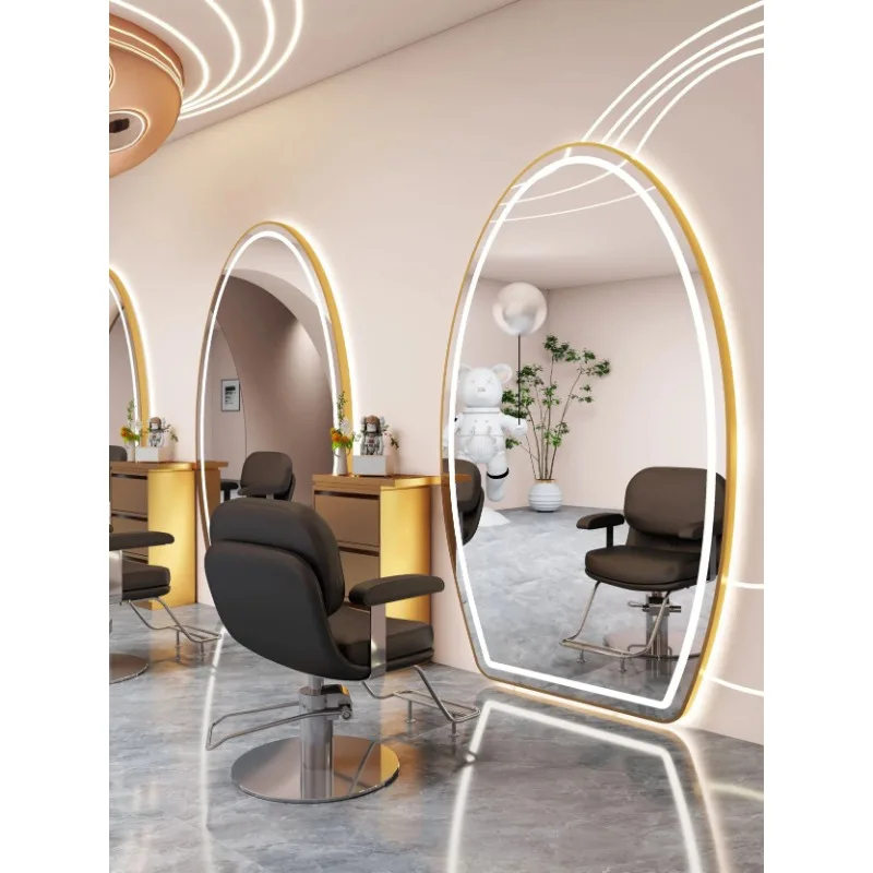 

high-end hairdresser mirror stand is stylish and simple. One side of the hair-cutting mirror falls to the gro