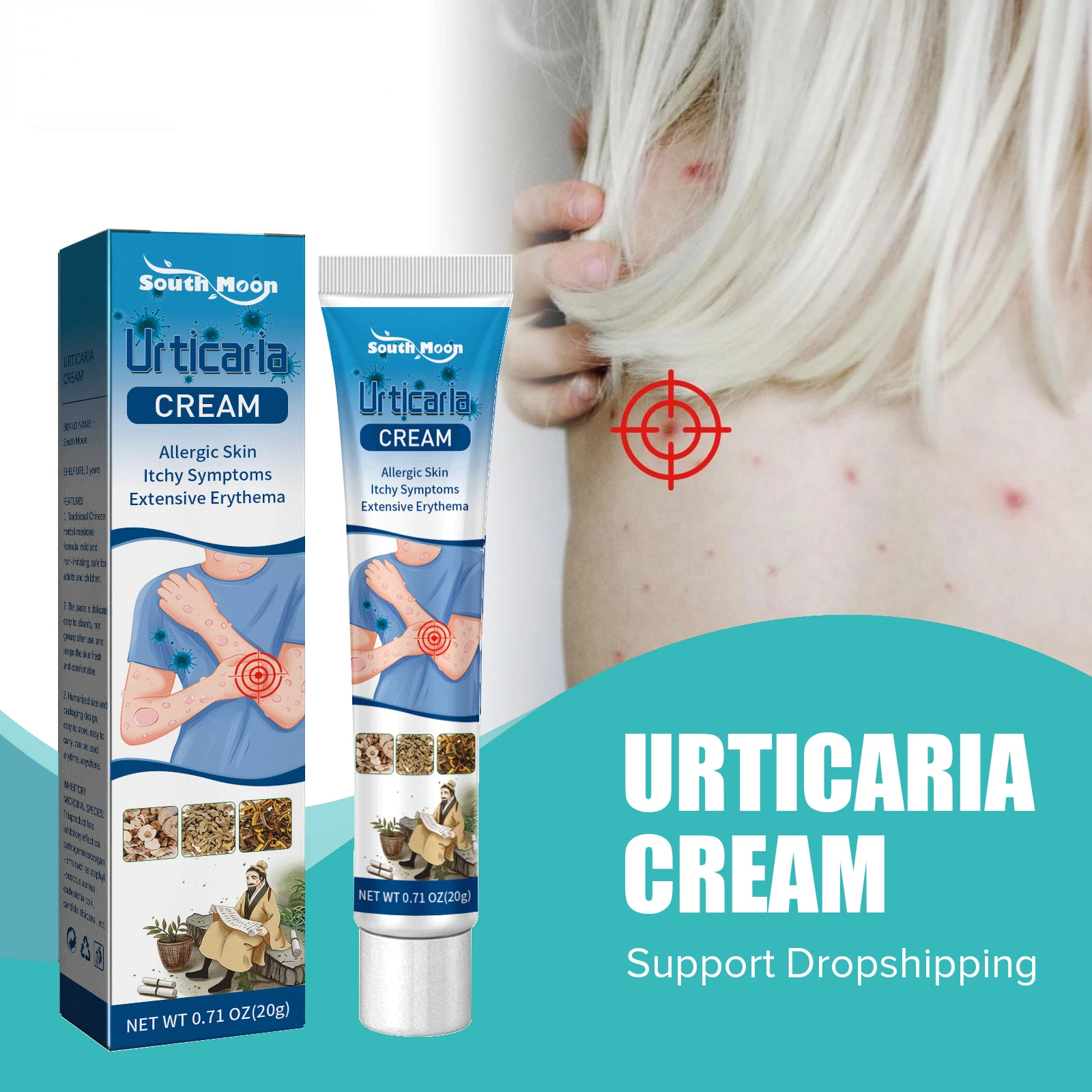 

South Moon Antibacterial Cream Treatment Skin Rash Eczema Dermatitis Relief Anti-itch Psoriasis Urticaria Topical Ointment 20g