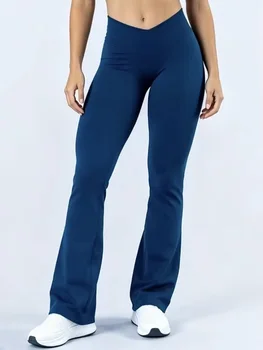 HISTELLO Vision Flare Leggings Women Cross Waist Gym Sports Bootcut Pants Scrunch Butt Lifting Fitness Workout Flare Leggings