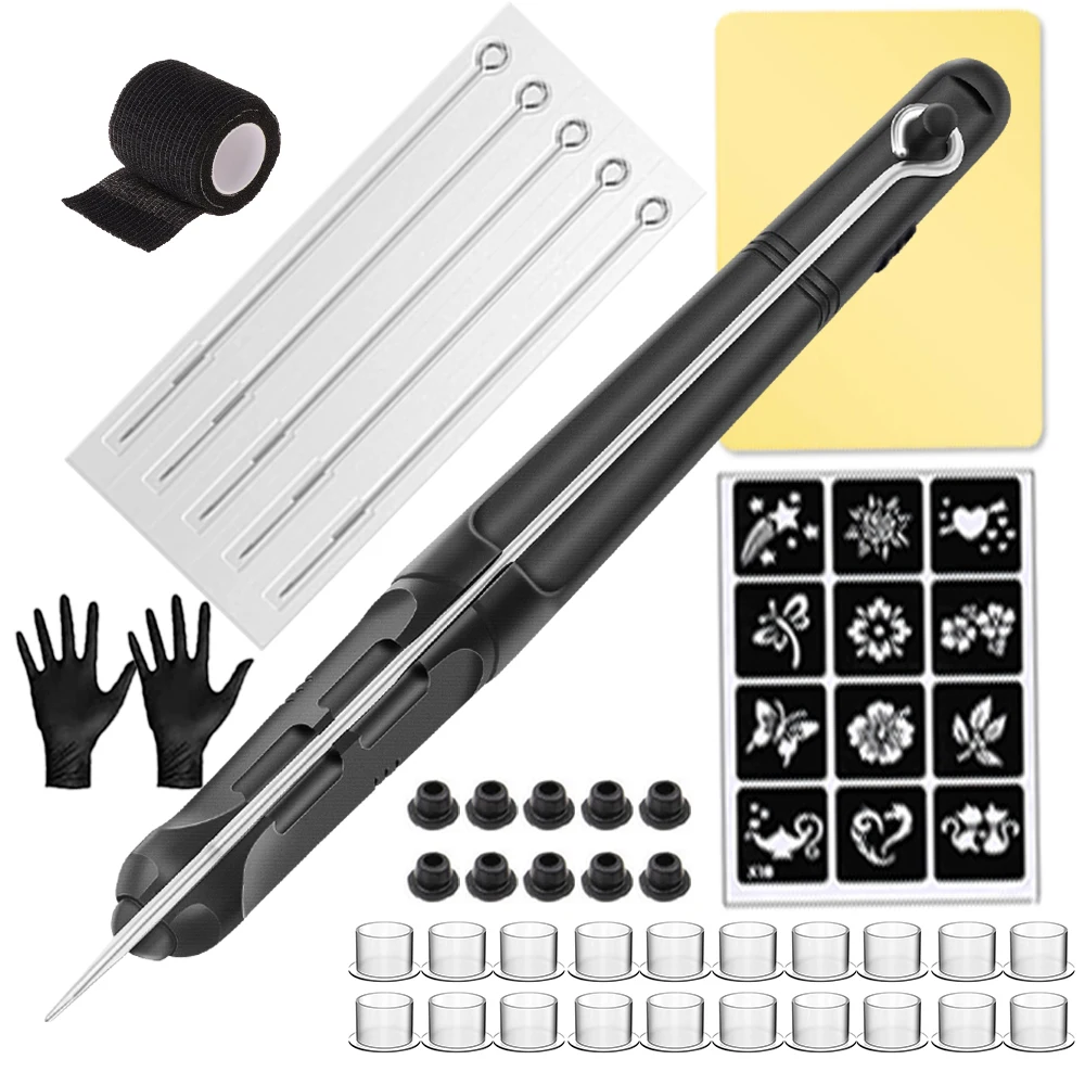DIY Tattoo Hand Poke and Stick Tool Kit With Tattoo Needle Holder Ink Cup Glover Grommet Bandage Set for Tattoo Beginner Kit - 6