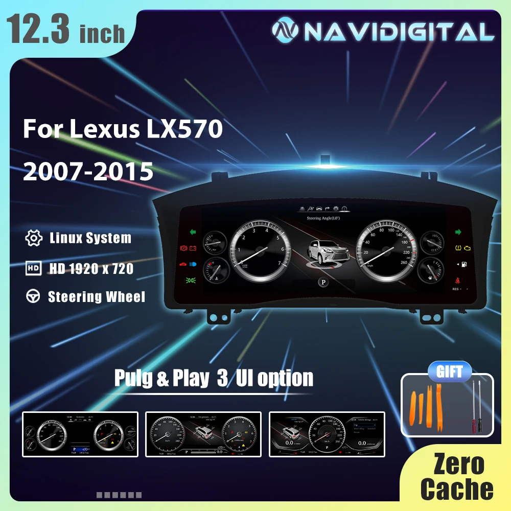 Prelingcar-Panel Digital de 12,3 pulgadas para Lexus LX570, Panel Lcd, velocímetro, cabina Virtual, años 2007 a 2015