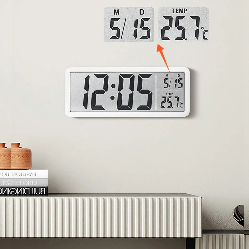 Sleek Digital Wall Clock with Multifunctional Display - White