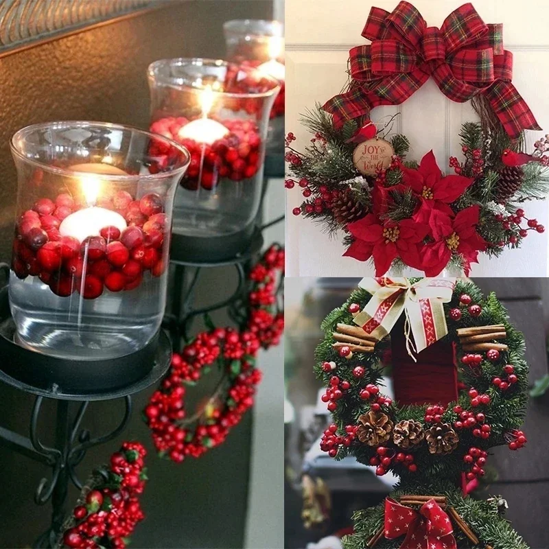 50 Pcs Artificial Berry Pearl Plastic Cherry Christmas Party Decor DIY Craft Gift Party Supplies Wedding Wreath Home Decorations christmas ornaments