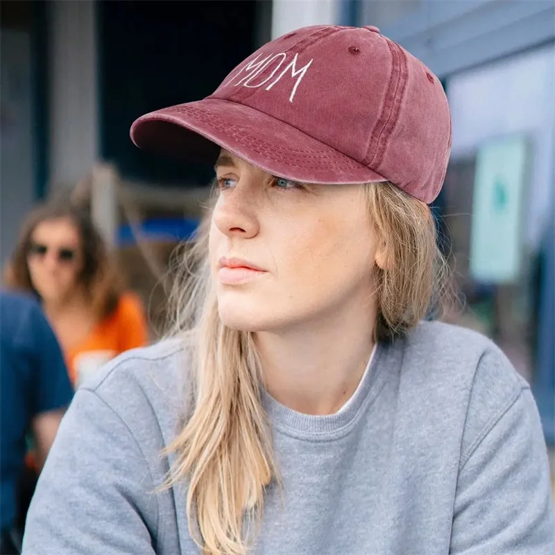 Retro Washed Cotton Baseball Caps Fashion DAD MOM Letter Embroidery Women Men Hats Outdoor Sport Visors Snapback Breathable Cap 2