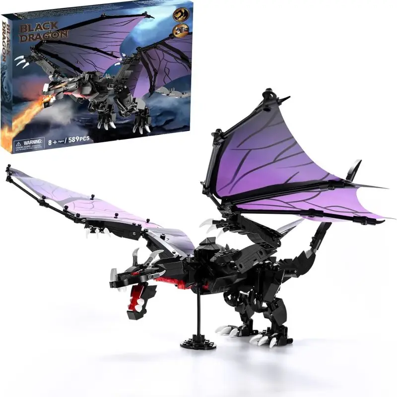 589PCS Black Shadow Dragon Building Blocks Classics Pterosaur