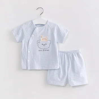 AYNIGIELL طقم ملابس رجالي صيفي مكون من قطعتين من القطن الخالص بأكمام قصيرة للفتيات من عمر 1-3 سنوات 4