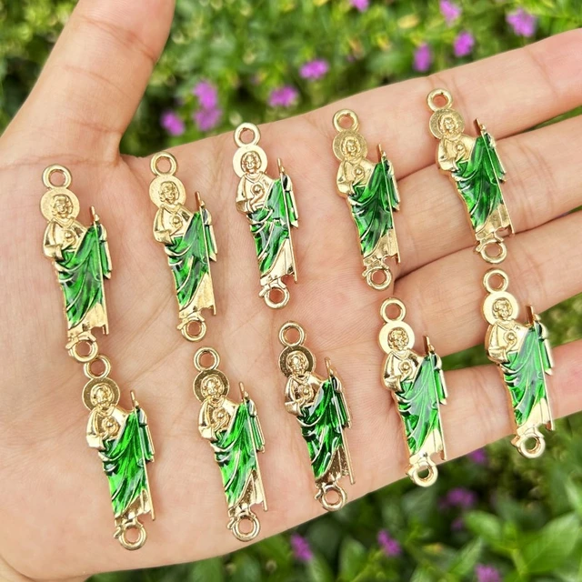 10PCS Green Saint Jude Bracelet Connectors Catholic Rosary San