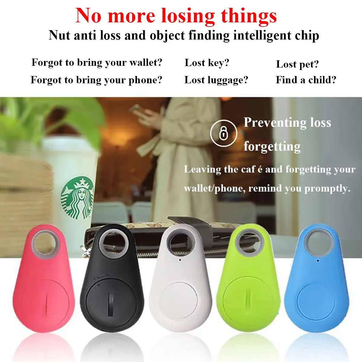 Fdit Traqueur Bluetooth Mini Bluetooth Tracker Bag Wallet Key Pet Anti Lost  Smart Finder Locator Alarm (noir)