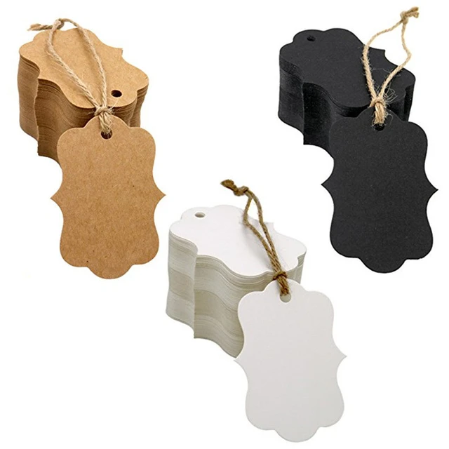 50pcs Kraft Paper Tags White Cardboard Cards with Strings Wedding