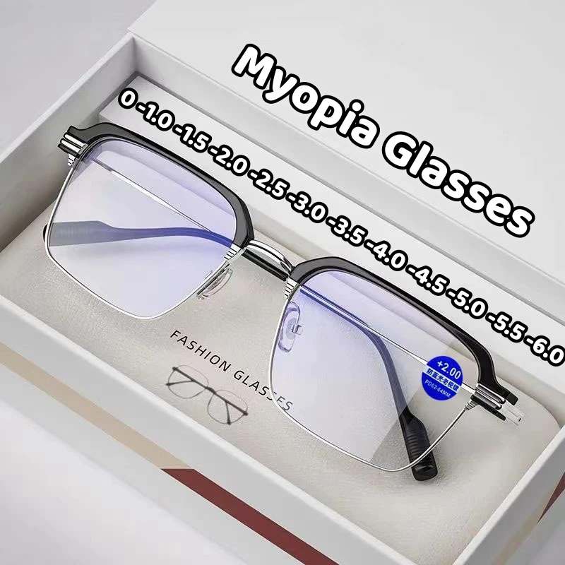 

2024 Stylish Half Frame Myopia Glasses Metal Trend Fashion Anti-blue Light Near Sight Eyewear Women Short-sighted Eyeglasses