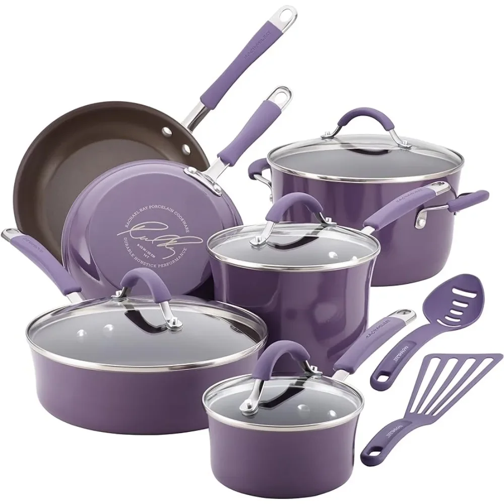 

Cucina Nonstick Cookware Pots and Pans Set, 12 Piece, Lavender Purple