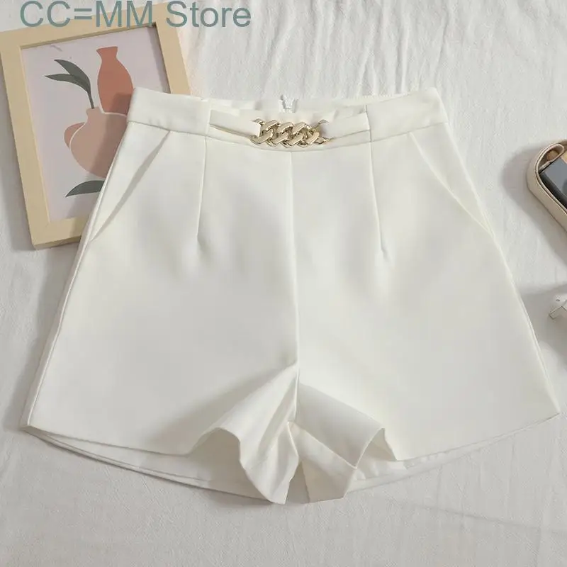 High Waisted Shorts Summer High Waisted Korean Fashion Chain Wide Leg Shorts Office Ladies Solid Casual Shorts