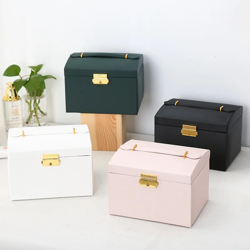 Drawer Style Jewelry Box Organizer Multi-Functional Three Layer Leather Earrings Ring Necklace Jewelry Display Storage Box