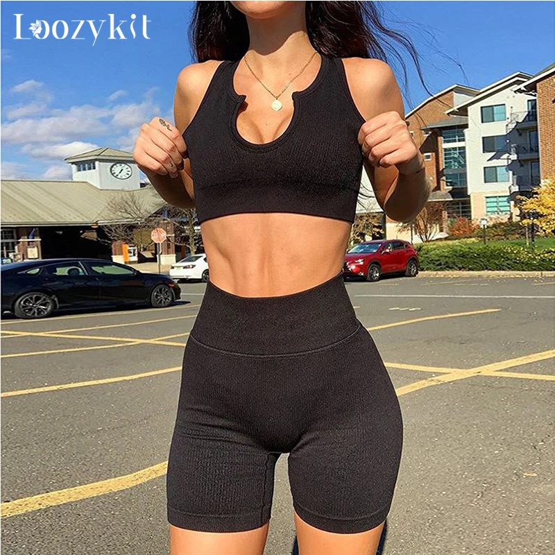 Women Tracksuit Seamless Sport Set woman 2 pieces Crop top Fitness