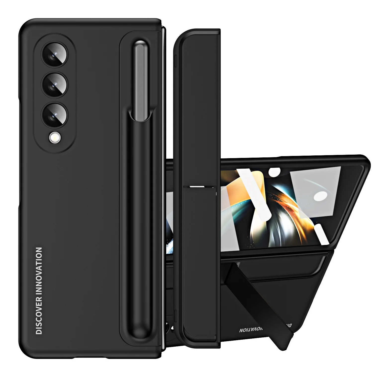 

Чехол для Samsung Galaxy Z Fold 4 Fold3 с подставкой и S-держателем для ручек, защитная задняя крышка с подставкой и карманом для Z Fold4