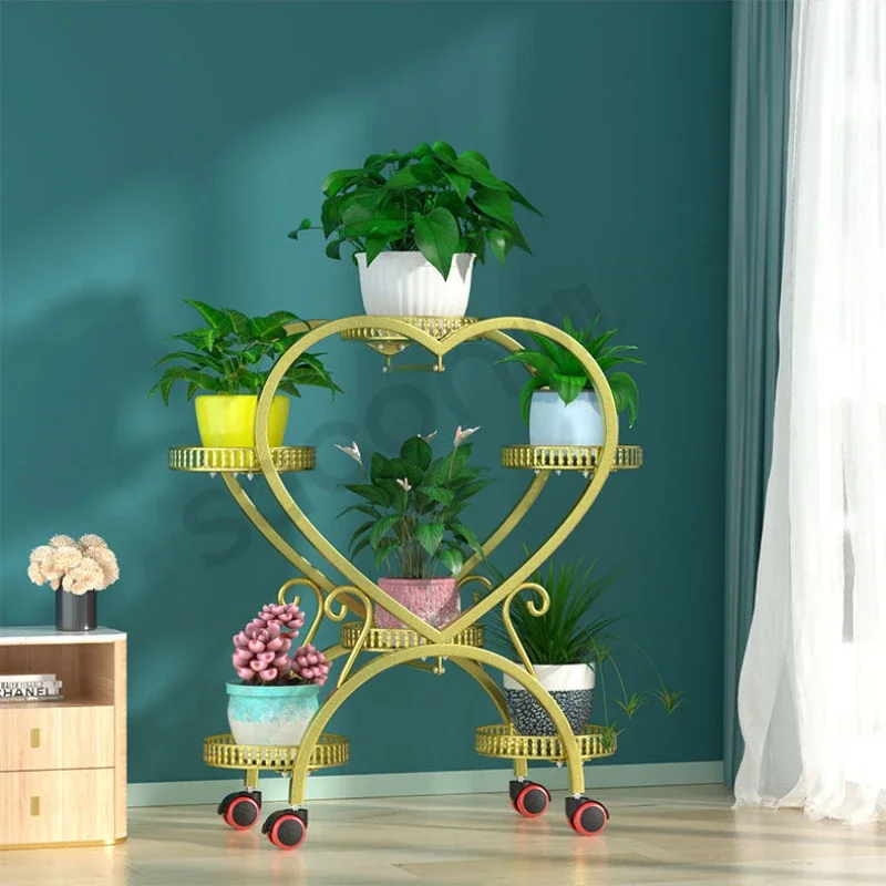 Deal Modern Simple Outdoor Plant Stand Creative Heart-Shaped Iron Balcony Flower Rack Floor Type Multi-Layer Living Room Shelf